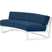 Newport Outdoor Curved Sofa by Sunset West in whites/creams/beiges. Made from aluminum in a modern style.
