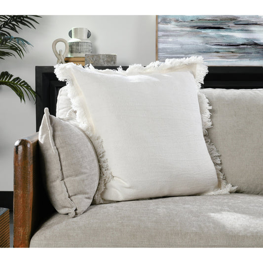 Agatha Throw Pillow, Ivory by Villa by Classic Home in ivory. Made from 60% linen, 40% cotton in a modern style.