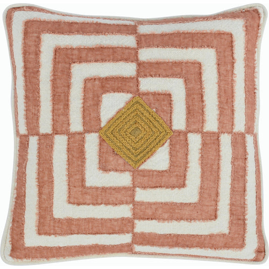 Claire Throw Pillow by Villa by Classic Home in natural, smokey salmon. Made from 60% linen, 40%cotton in a modern style.