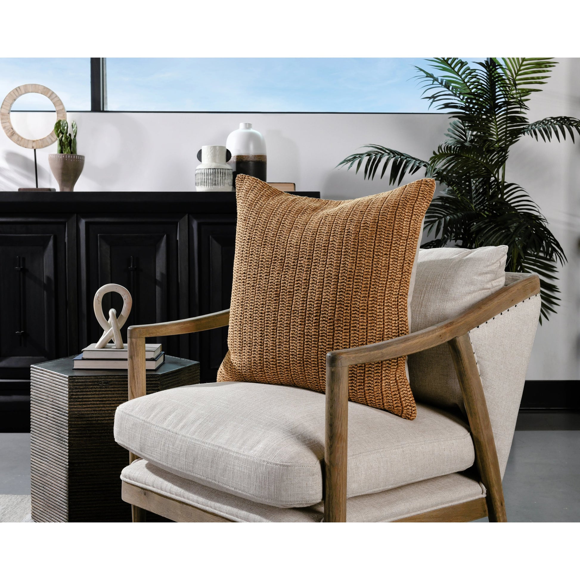 Marcie Knitted Throw Pillow by Villa by Classic Home. Made from 100% belgian flax linen in a modern style.