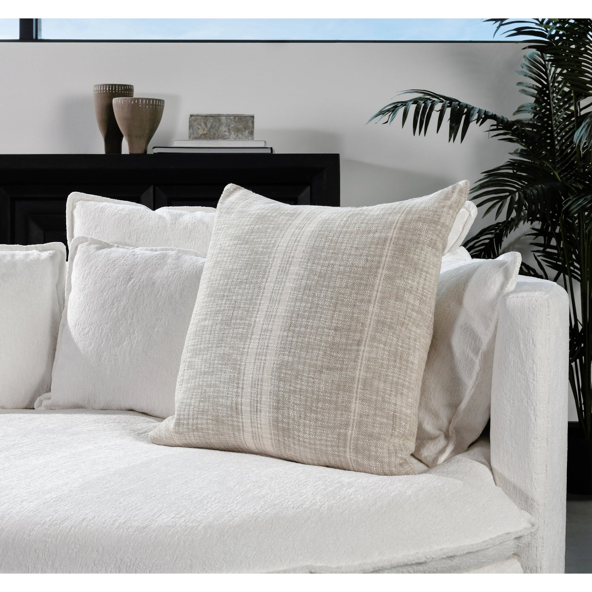 Ria Square Throw Pillow by Villa by Classic Home in natural, ivory. Made from cotton, linen blend in a modern style.