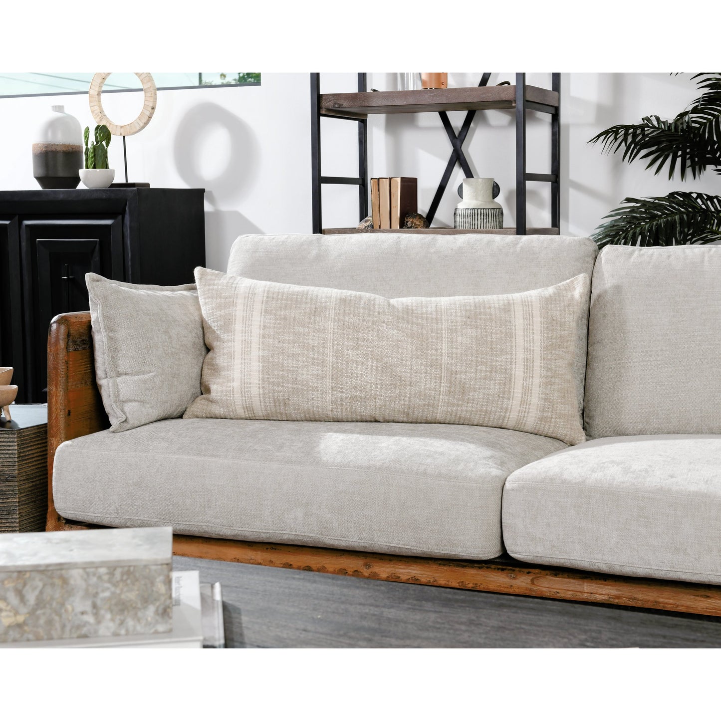 005 SI-2162481 | Lifestyle | Ria Square Throw Pillow by Villa by Classic Home in natural, ivory. Made from cotton, linen blend in a modern style.