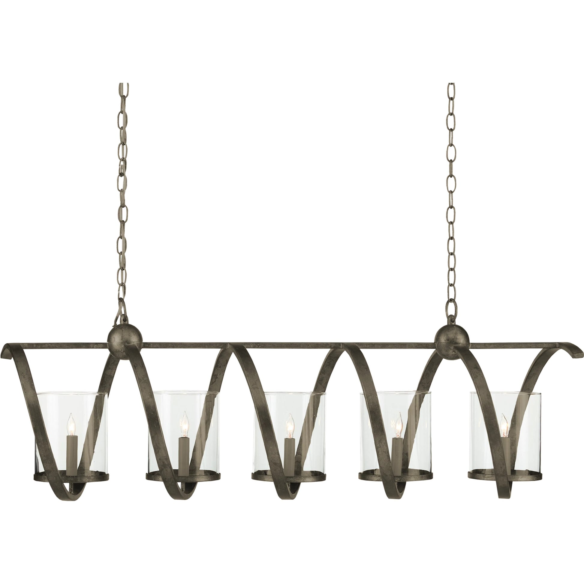 Maximus Chandelier by Currey and Company. Made from wrought iron, glass in a modern style.