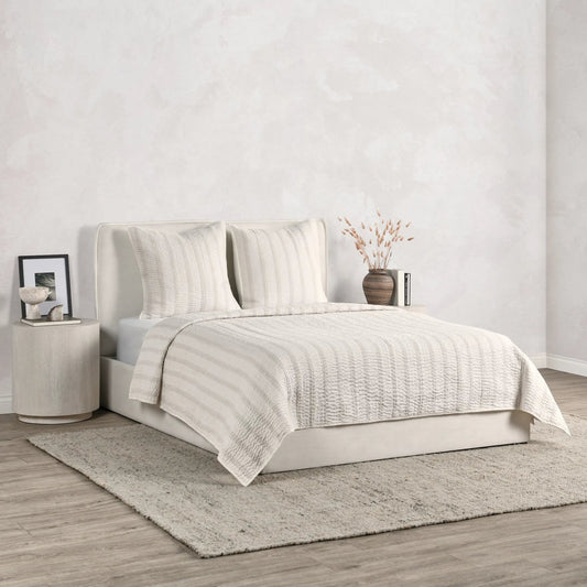 Abraham Cotton Linen Eggshell Beige Quilt by Villa by Classic Home. Made from 50% linen/50% cotton, 100% cotton back fabric and fill in a transitional style.