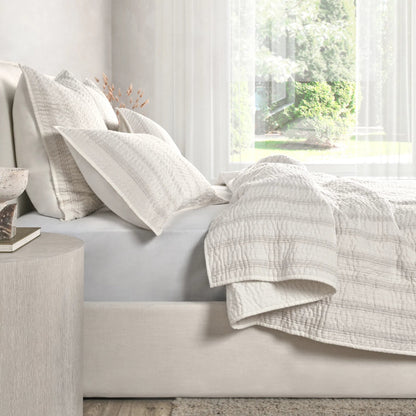 Abraham Cotton Linen Eggshell Beige King Quilt by Villa by Classic Home. Made from 50% linen/50% cotton, 100% cotton back fabric and fill in a transitional style.