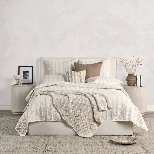 Abraham Cotton Linen Eggshell Beige Queen Quilt by Villa by Classic Home. Made from 50% linen/50% cotton, 100% cotton back fabric and fill in a transitional style.