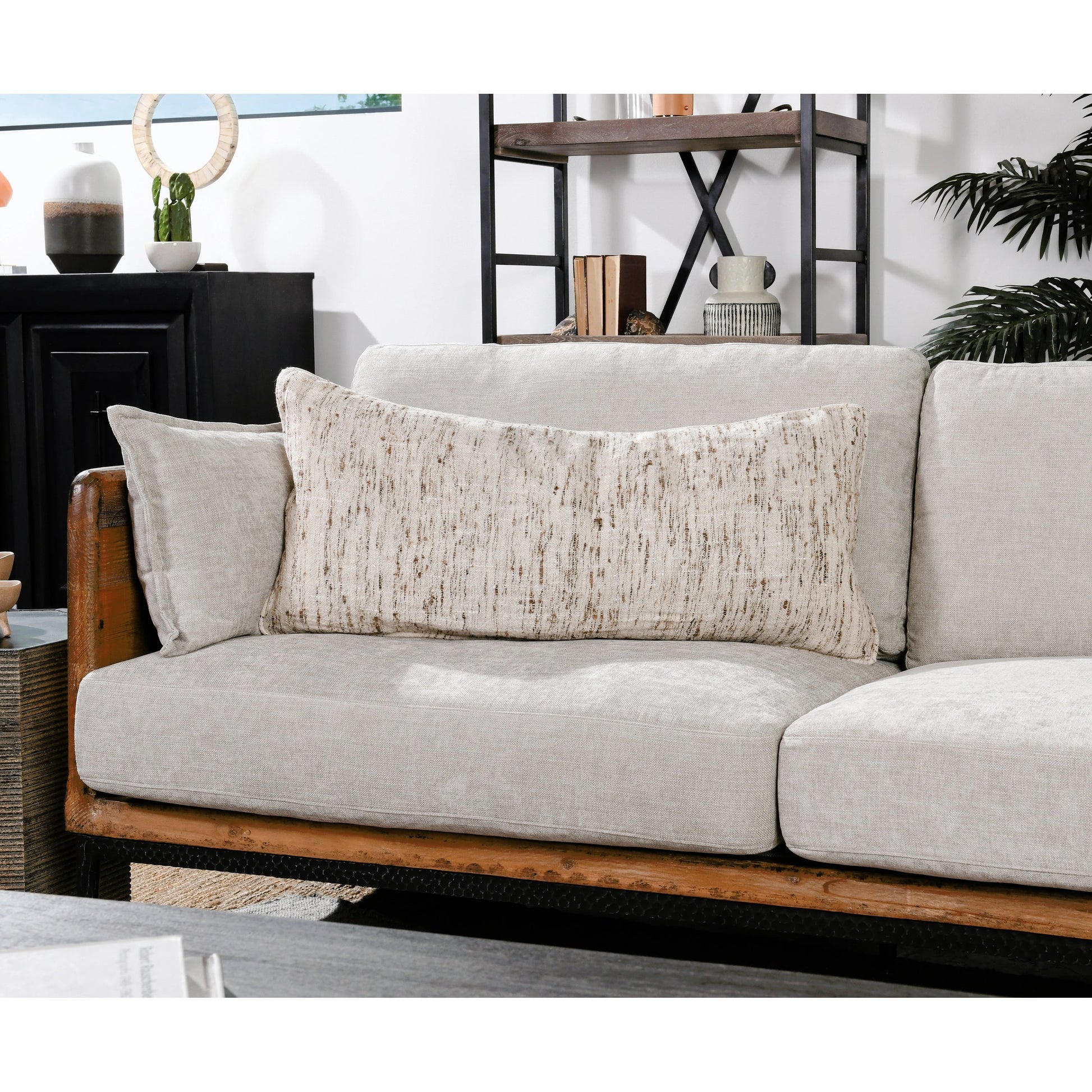 Tavi Throw Pillow by Villa by Classic Home in distressed natural. Made from 40% linen, 40% cotton, 20% silk in a modern style.