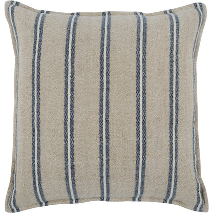 Demi Square Throw Pillow by Villa by Classic Home in natural, blue. Made from 70% linen, 30% cotton in a modern style.