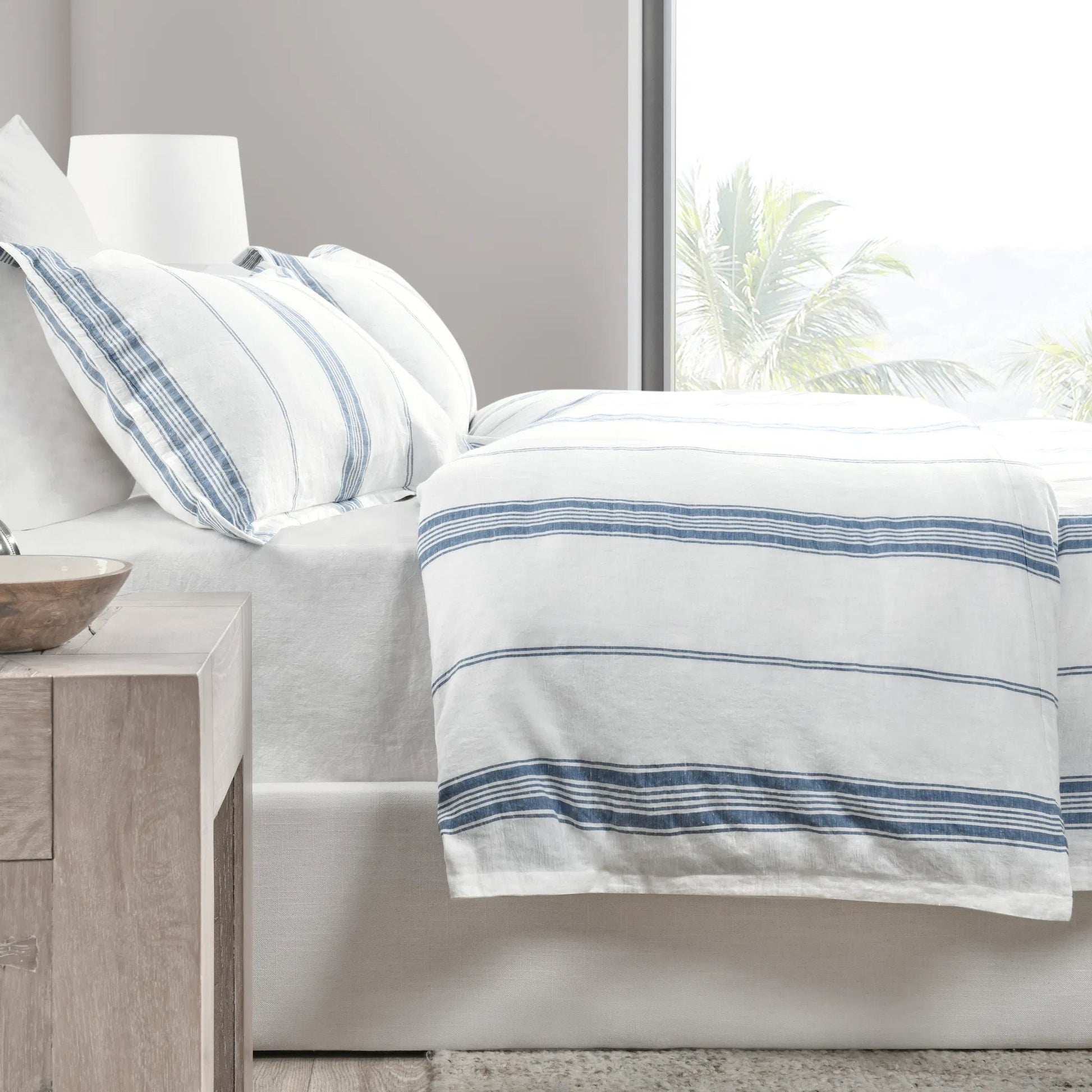 Brooke Blue Stripe Linen Cashmere King Duvet Cover by Villa by Classic Home. Made from 70% linen/25% cotton/5% cashmere in a transitional style.