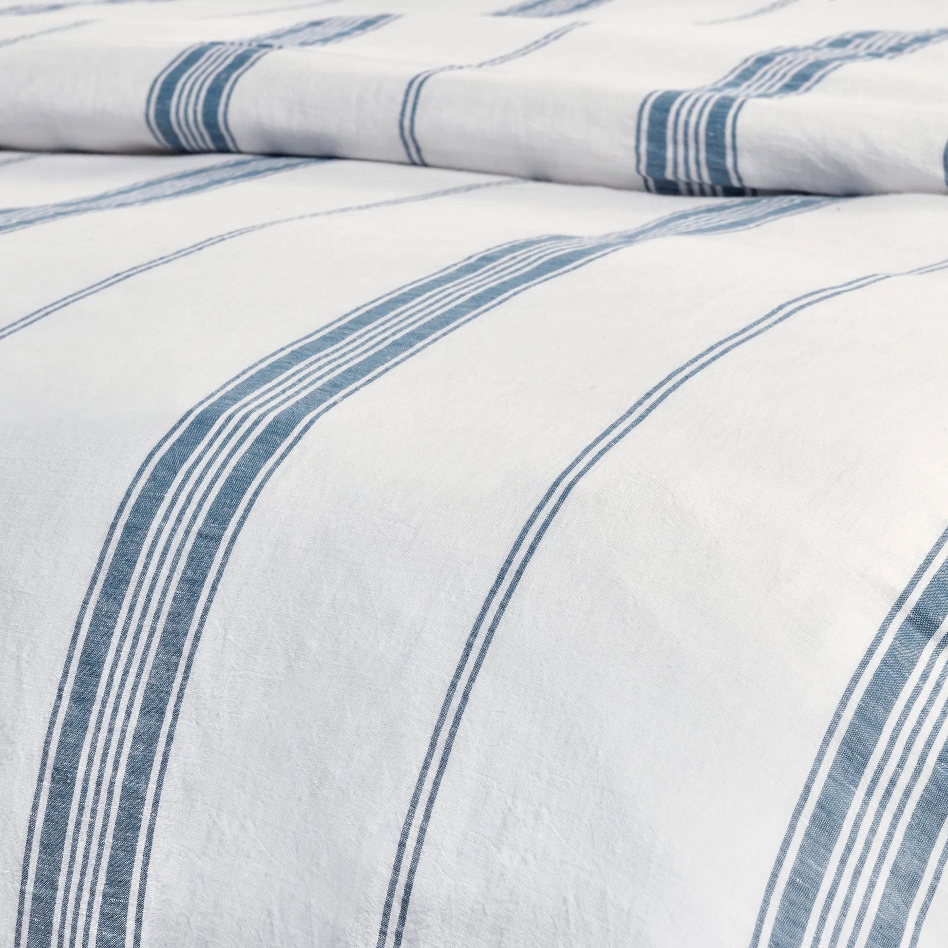 Brooke Blue Stripe Linen Cashmere King Duvet Cover by Villa by Classic Home. Made from 70% linen/25% cotton/5% cashmere in a transitional style.
