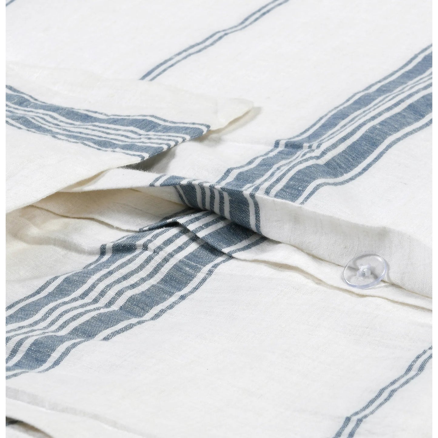 002 SI-2223165 | Closeup | Brooke Blue Stripe Linen Cashmere King Duvet Cover by Villa by Classic Home. Made from 70% linen/25% cotton/5% cashmere in a transitional style.