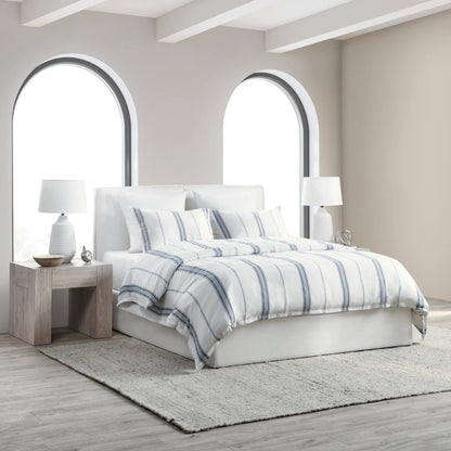 Brooke Blue Stripe Linen Cashmere Queen Duvet Cover by Villa by Classic Home. Made from 70% linen/25% cotton/5% cashmere in a transitional style.