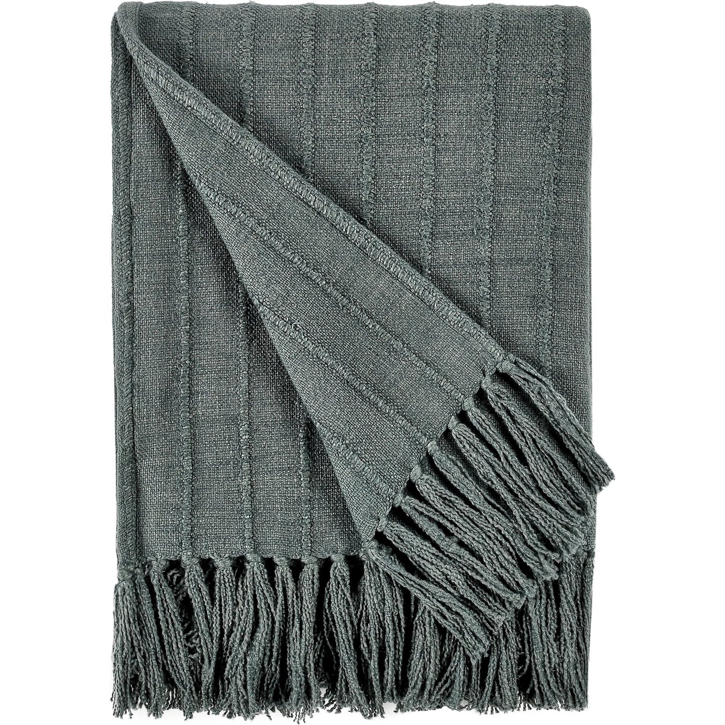 001 SI-2256351 | Primary Silo | Hunter Woven Fabric Forest Green Throw Blanket by Villa by Classic Home in green. Made from overdyed woven stripe design in a modern style.