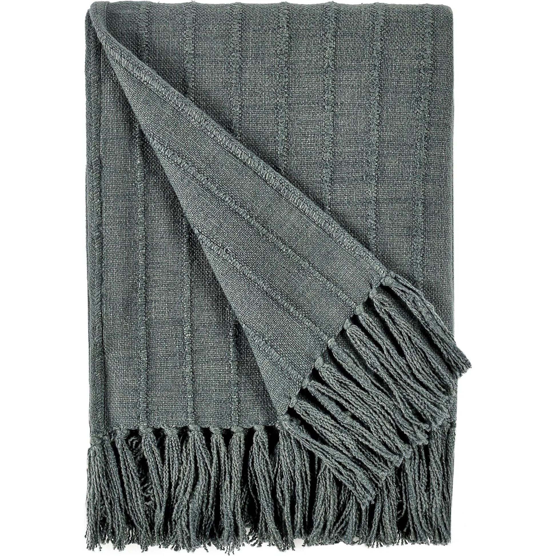 Hunter Woven Fabric Forest Green Throw Blanket by Villa by Classic Home in green. Made from overdyed woven stripe design in a modern style.