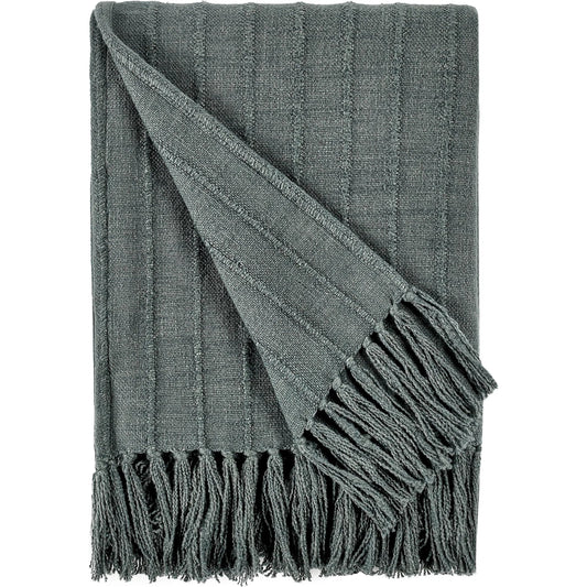 Hunter Woven Fabric Forest Green Throw Blanket by Villa by Classic Home in green. Made from overdyed woven stripe design in a unique style.