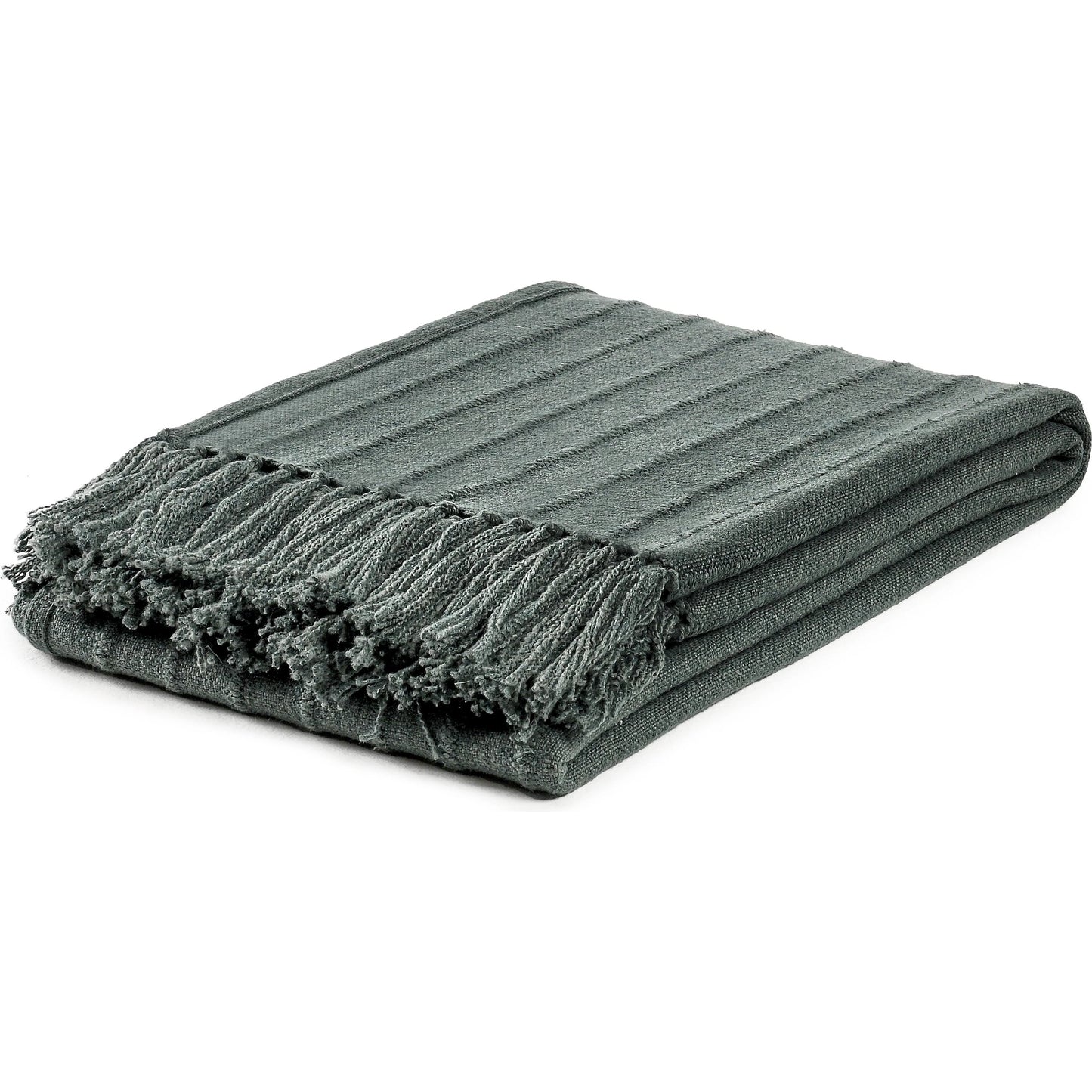 002 SI-2256351 | Additional Silo | Hunter Woven Fabric Forest Green Throw Blanket by Villa by Classic Home in green. Made from overdyed woven stripe design in a modern style.