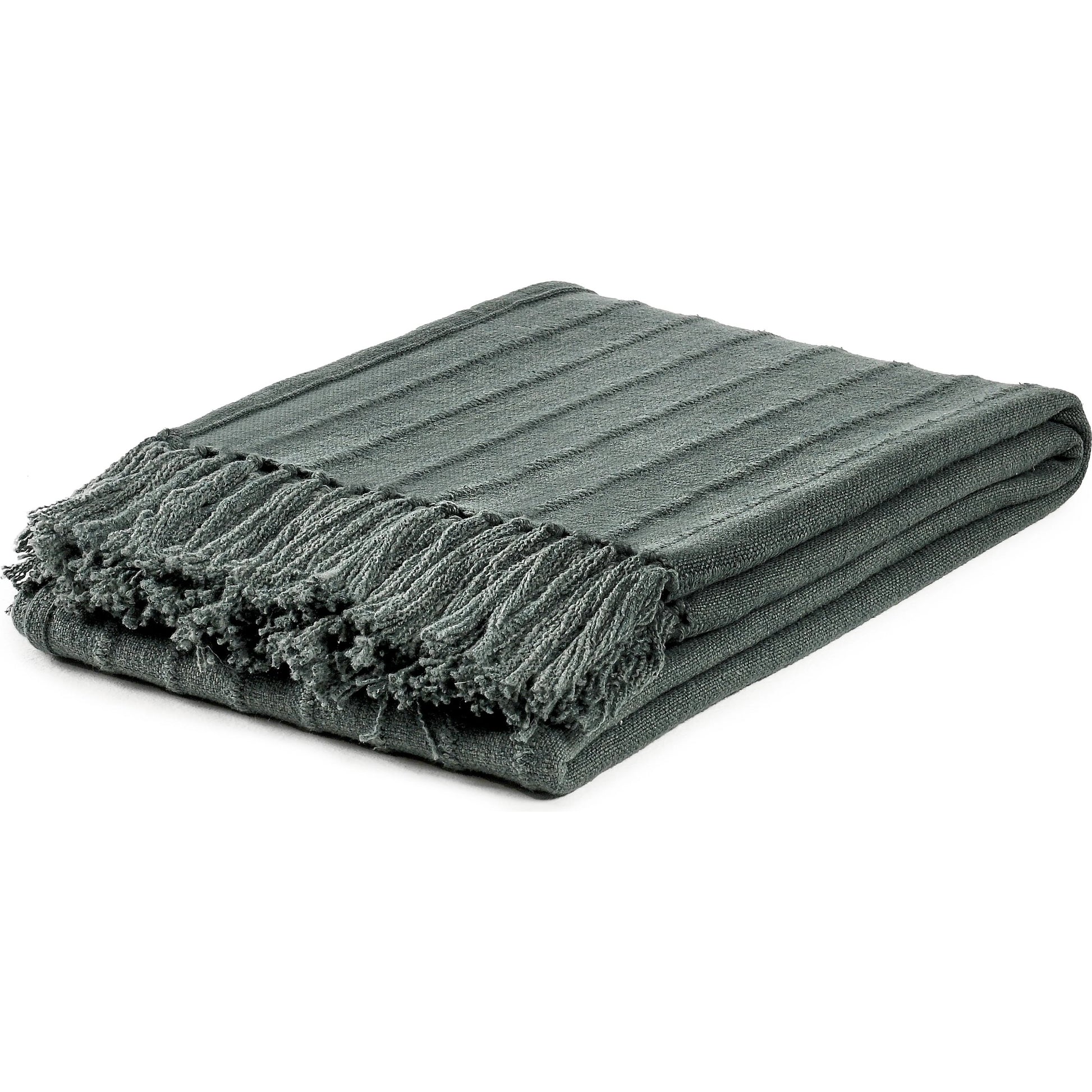 Hunter Woven Fabric Forest Green Throw Blanket by Villa by Classic Home in green. Made from overdyed woven stripe design in a modern style.