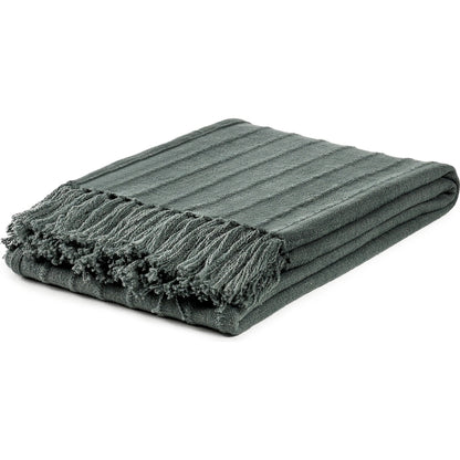 Hunter Woven Fabric Forest Green Throw Blanket by Villa by Classic Home in green. Made from overdyed woven stripe design in a modern style.