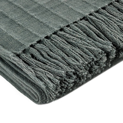 Hunter Woven Fabric Forest Green Throw Blanket by Villa by Classic Home in green. Made from overdyed woven stripe design in a modern style.