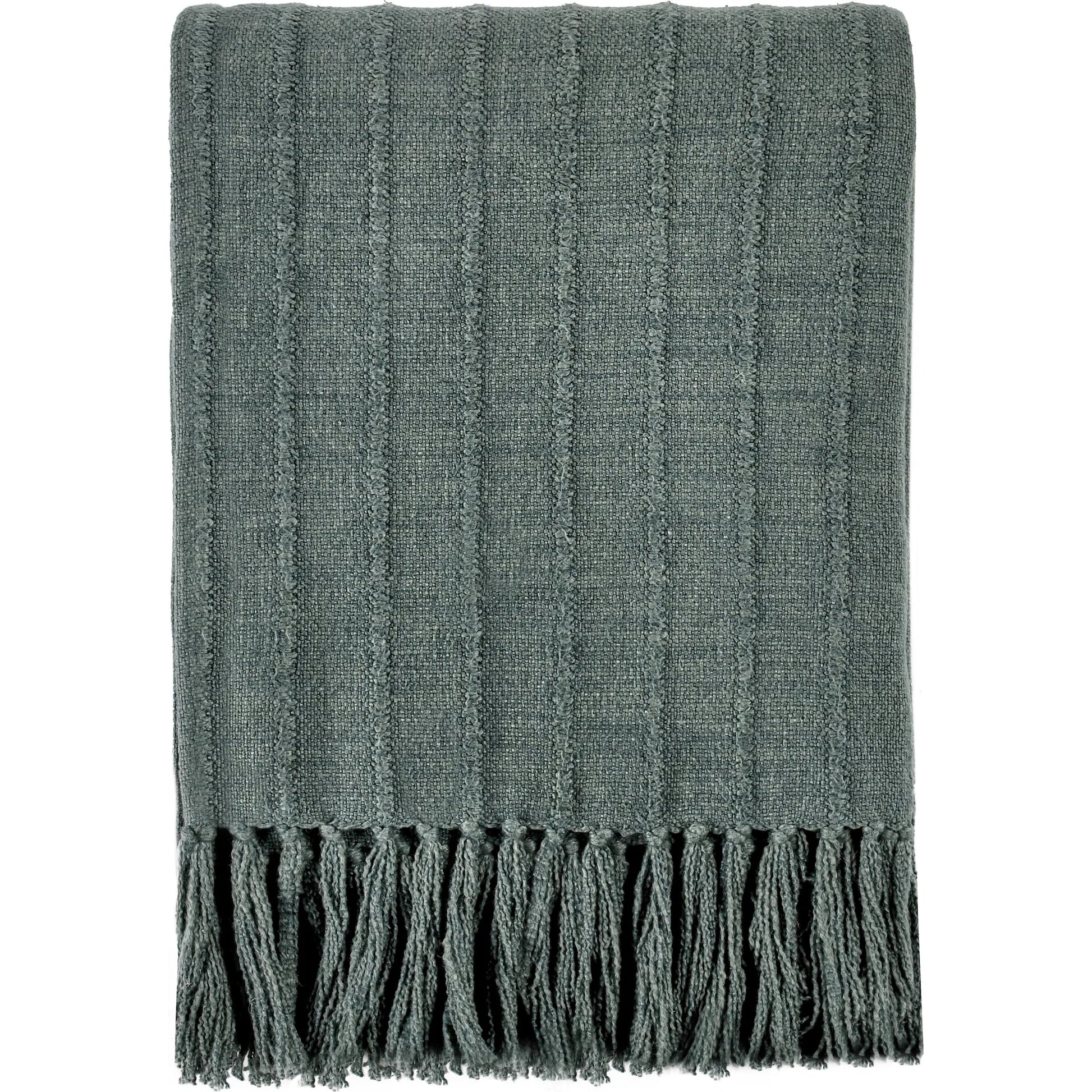 Hunter Woven Fabric Forest Green Throw Blanket by Villa by Classic Home in green. Made from overdyed woven stripe design in a modern style.