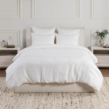 Beaumont 100% Linen Duvet by Villa by Classic Home. Made from 100% belgian flax linen 100% solid cotton back with hidden button closure in a unique style.