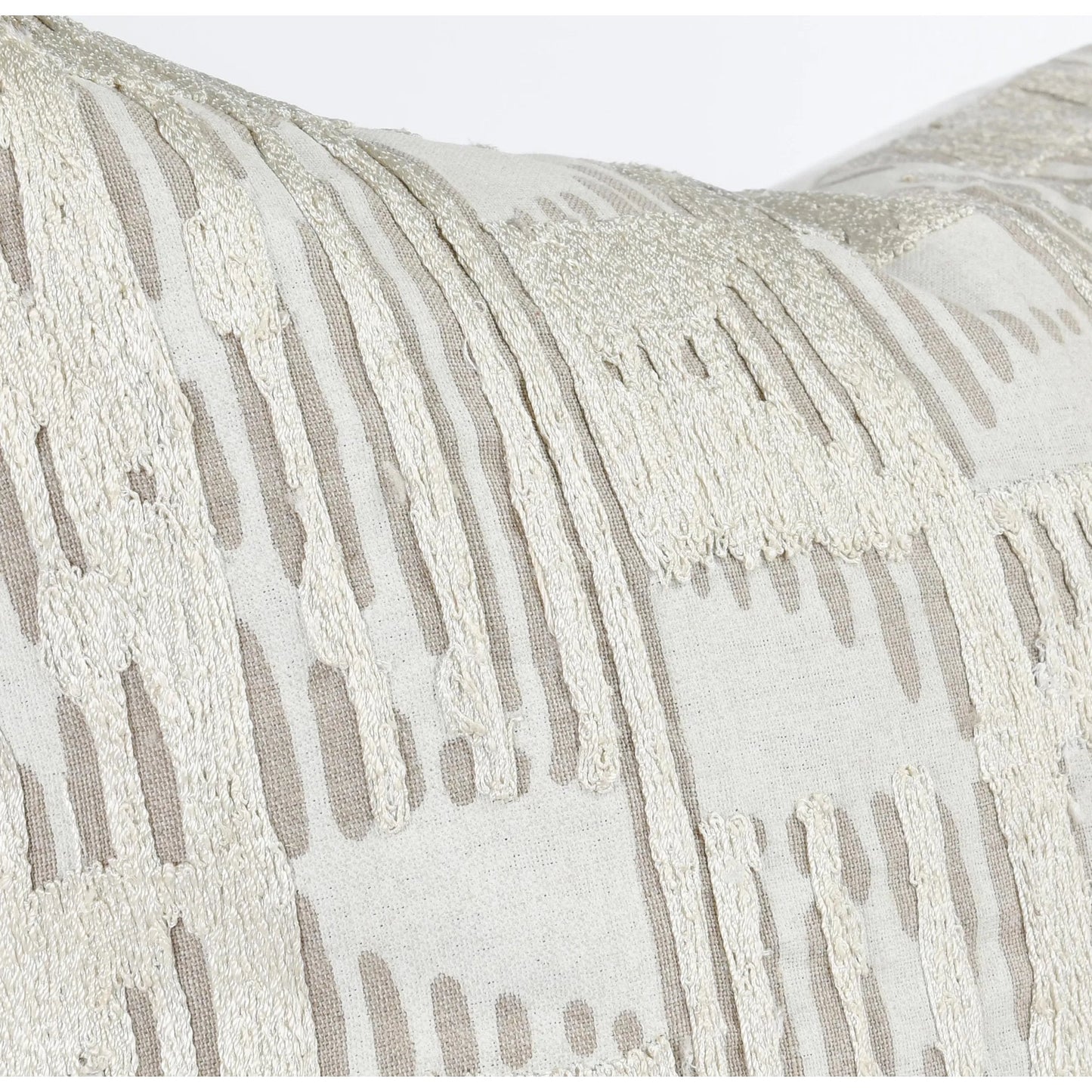 005 SI-2537946 | Closeup | Roth Linen Blend Throw Pillow by Villa by Classic Home in natural. Made from 50% cotton, 50% linen blend, solid 100% cotton velvet back in a unique style.