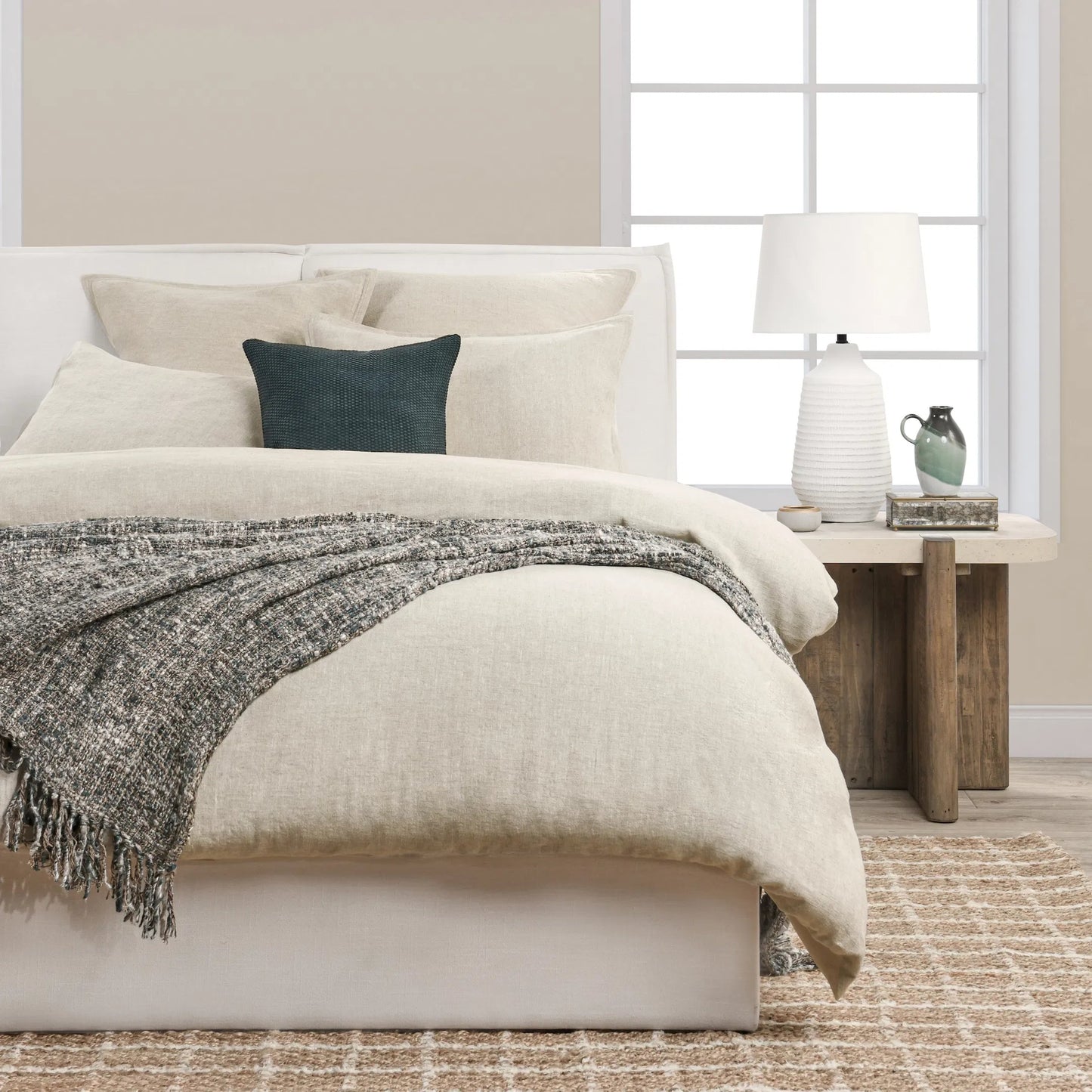 021 SI-2223109 | Lifestyle | Talia Cotton Linen Blend Natural Duvet by Villa by Classic Home. Made from 100% solid cotton back in a transitional style.