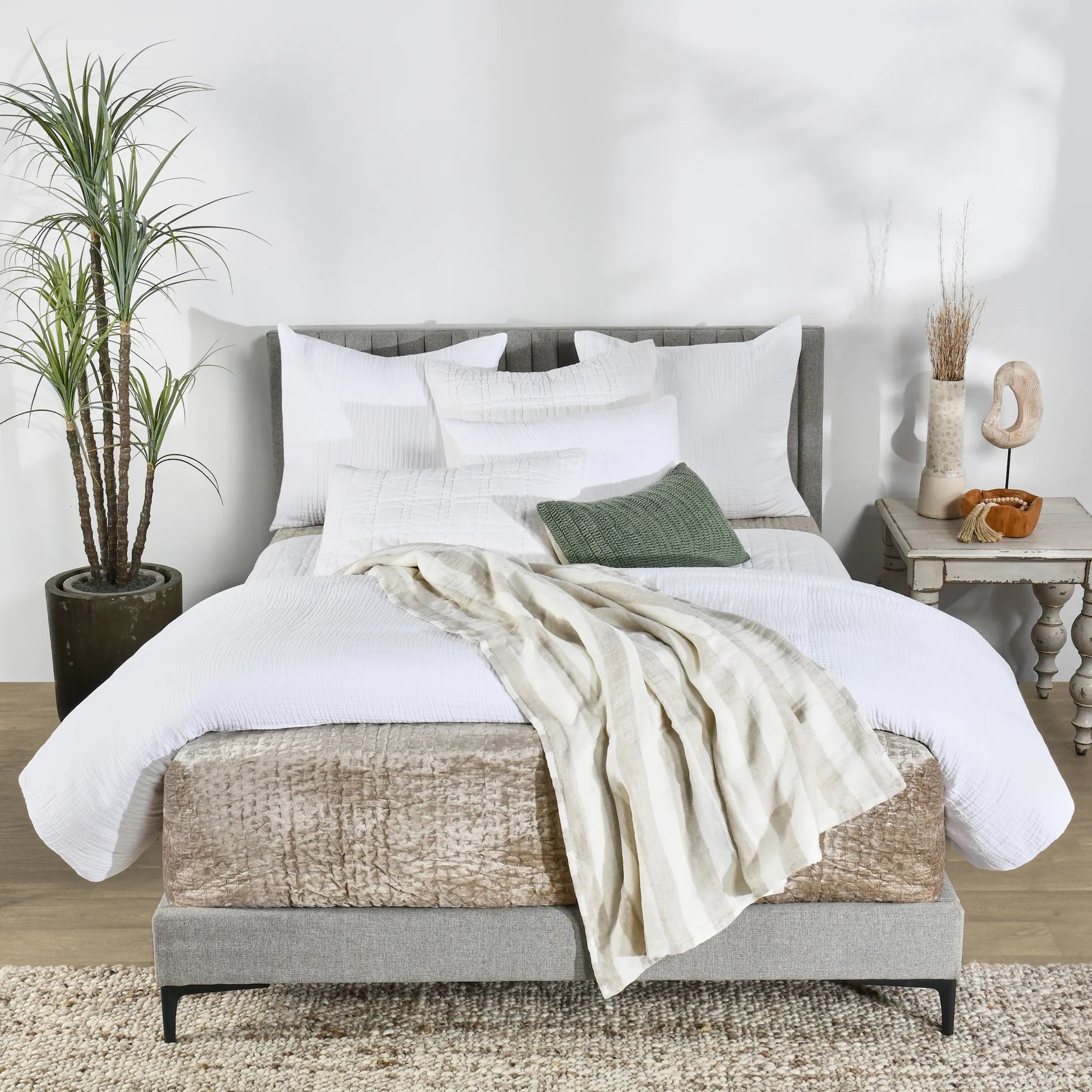 Nakeya Knitted Belgian Linen Throw Pillow by Villa by Classic Home in saffron. Made from 100% belgian flax linen in a modern style.