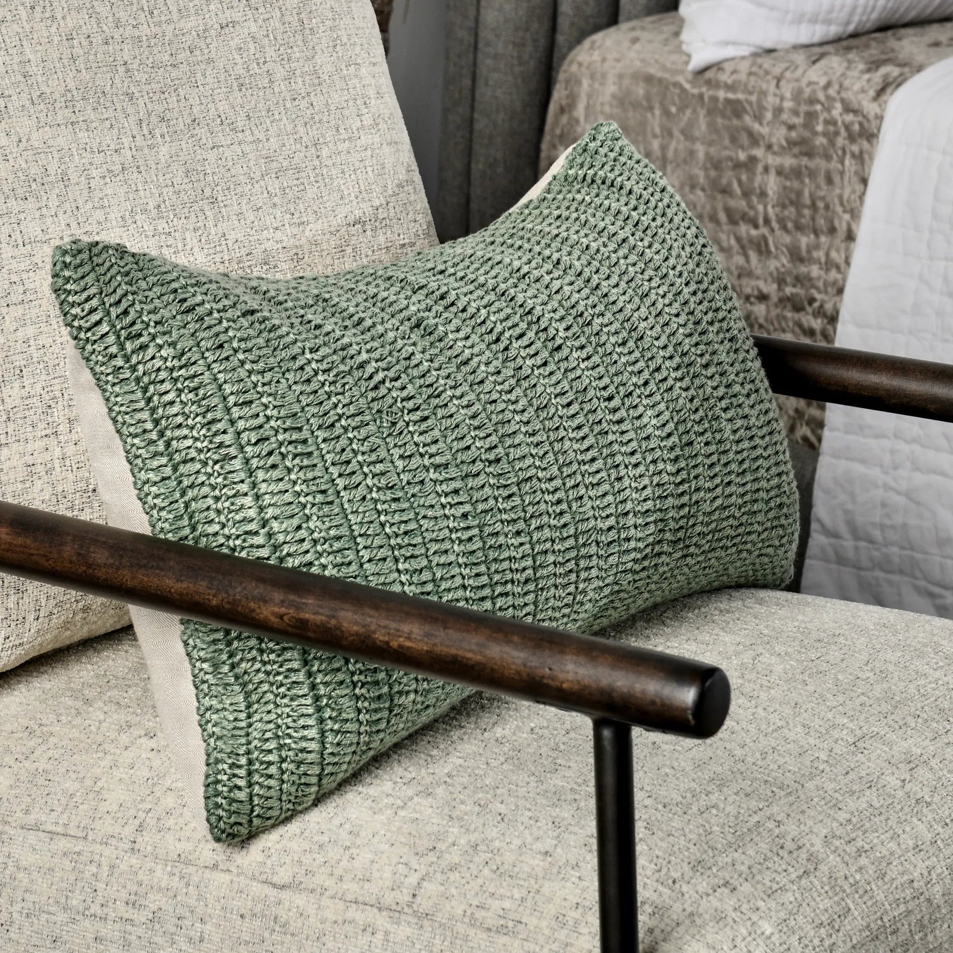 Nakeya Knitted Belgian Linen Throw Pillow by Villa by Classic Home in saffron. Made from 100% belgian flax linen in a modern style.