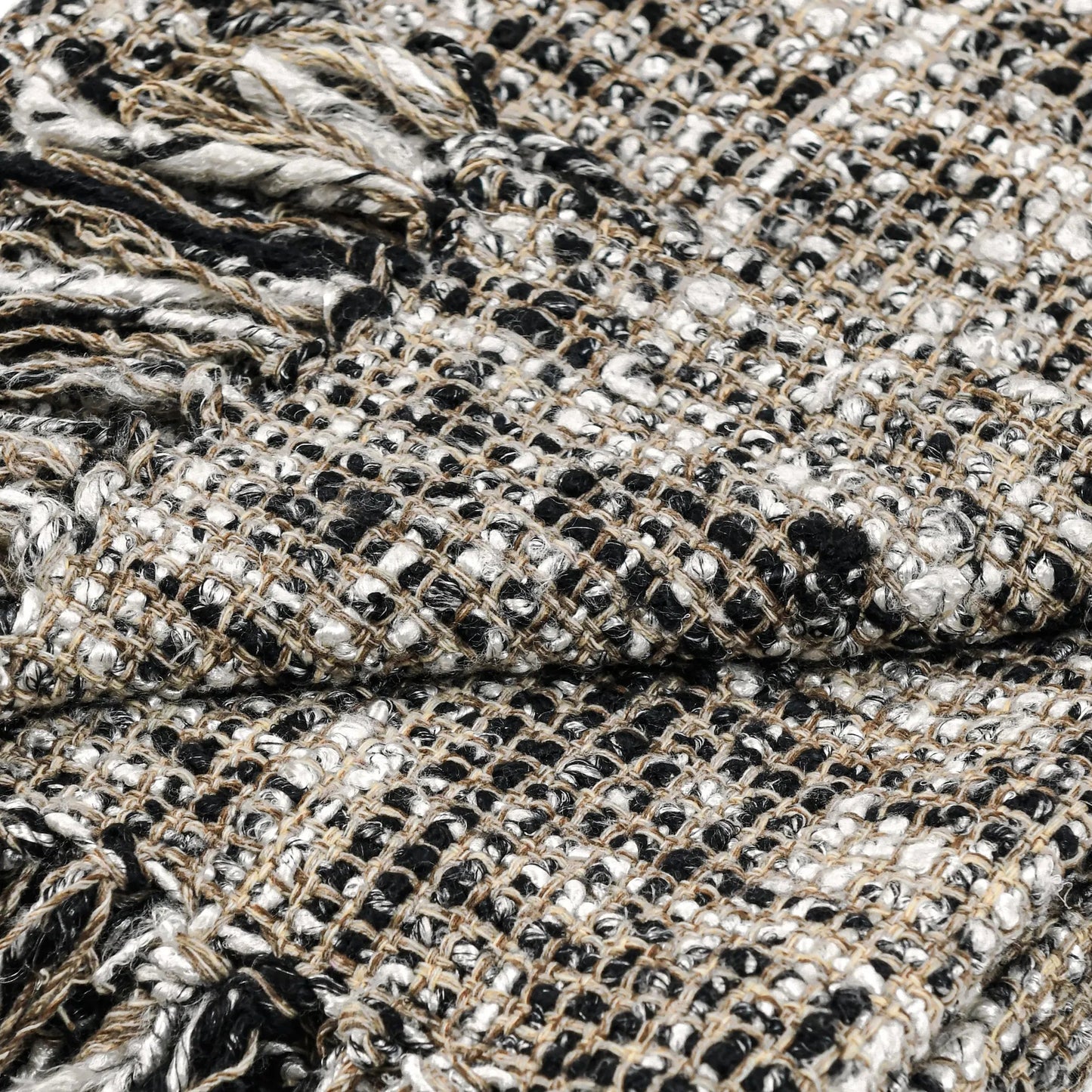 004 SI-2256372 | Closeup | Porter 100% Cotton Throw Blanket by Villa by Classic Home in black. Made from fabric 50% viscose, 50% cotton in a transitional style.