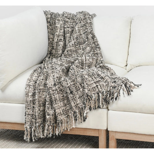 Porter Cotton Blend Black Throw Blanket by Villa by Classic Home in black. Made from fabric 50% viscose, 50% cotton in a unique style.
