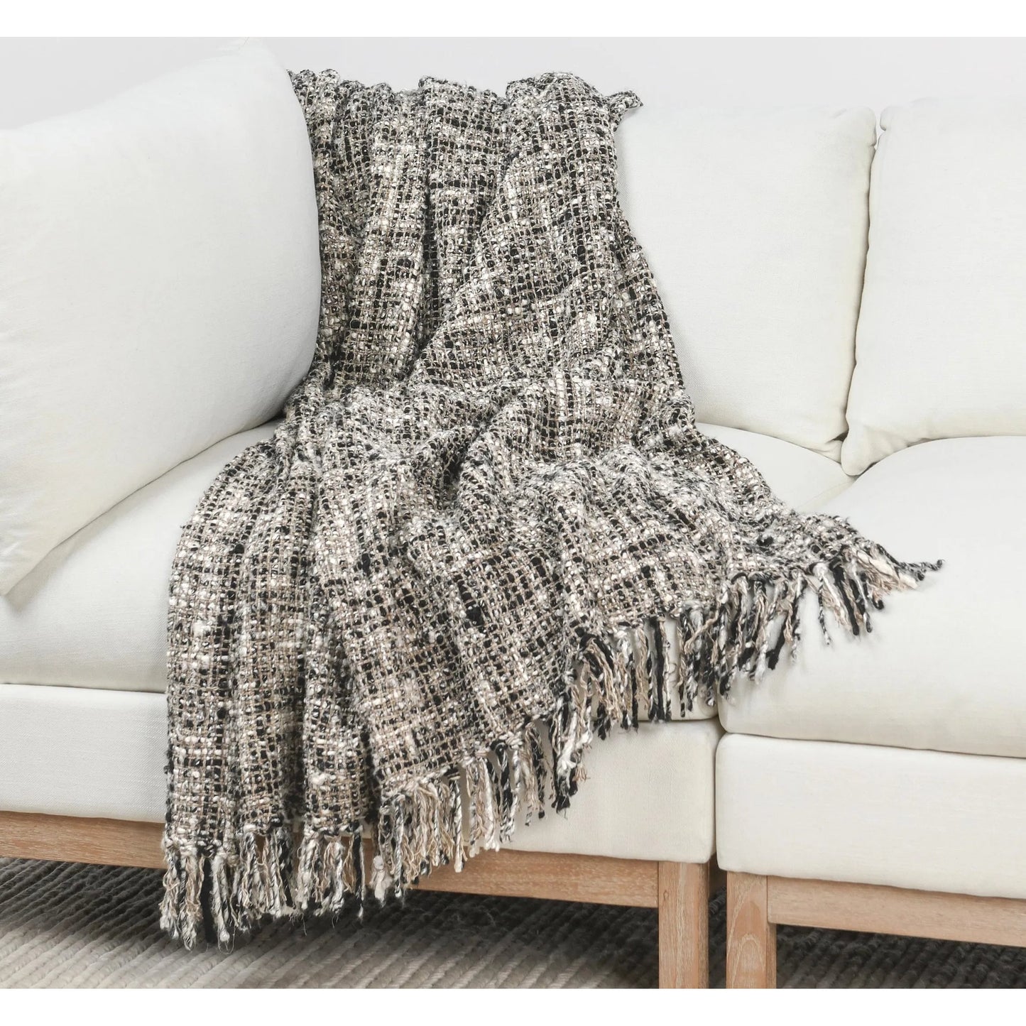 005 SI-2256372 | Lifestyle | Porter 100% Cotton Throw Blanket by Villa by Classic Home in black. Made from fabric 50% viscose, 50% cotton in a transitional style.