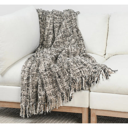 Porter 100% Cotton Throw Blanket by Villa by Classic Home in black. Made from fabric 50% viscose, 50% cotton in a transitional style.