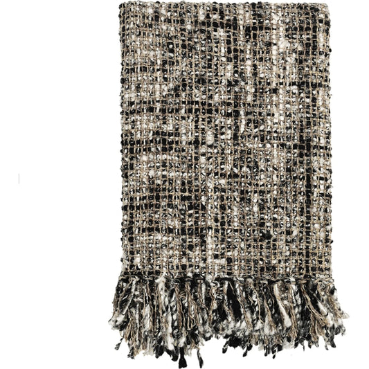 Porter Cotton Blend Black Throw Blanket by Villa by Classic Home in black. Made from fabric 50% viscose, 50% cotton in a unique style.