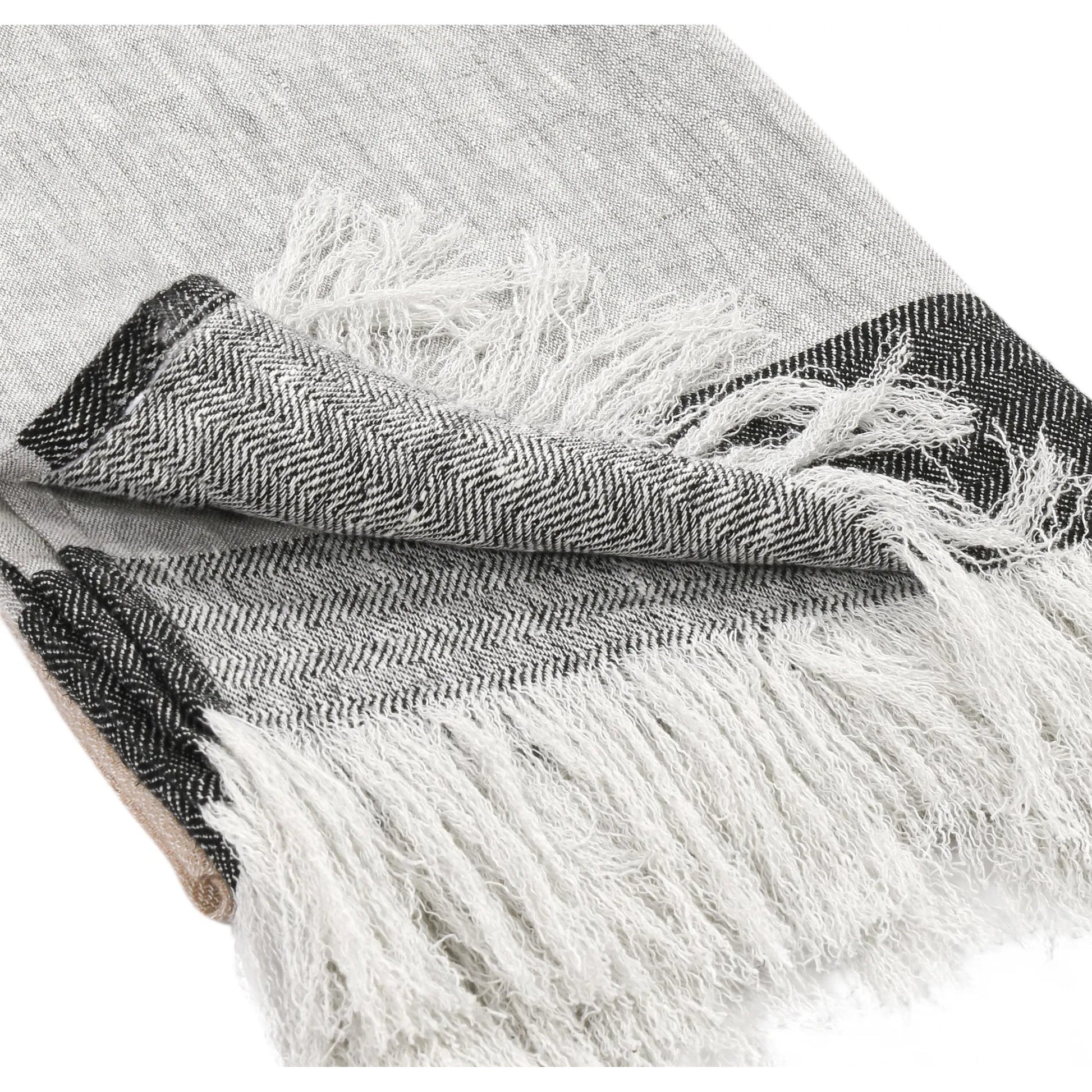TC Linen Cotton Blend Throw Blanket by Villa by Classic Home in gray. Made from 90% linen, 10% cotton in a transitional style.