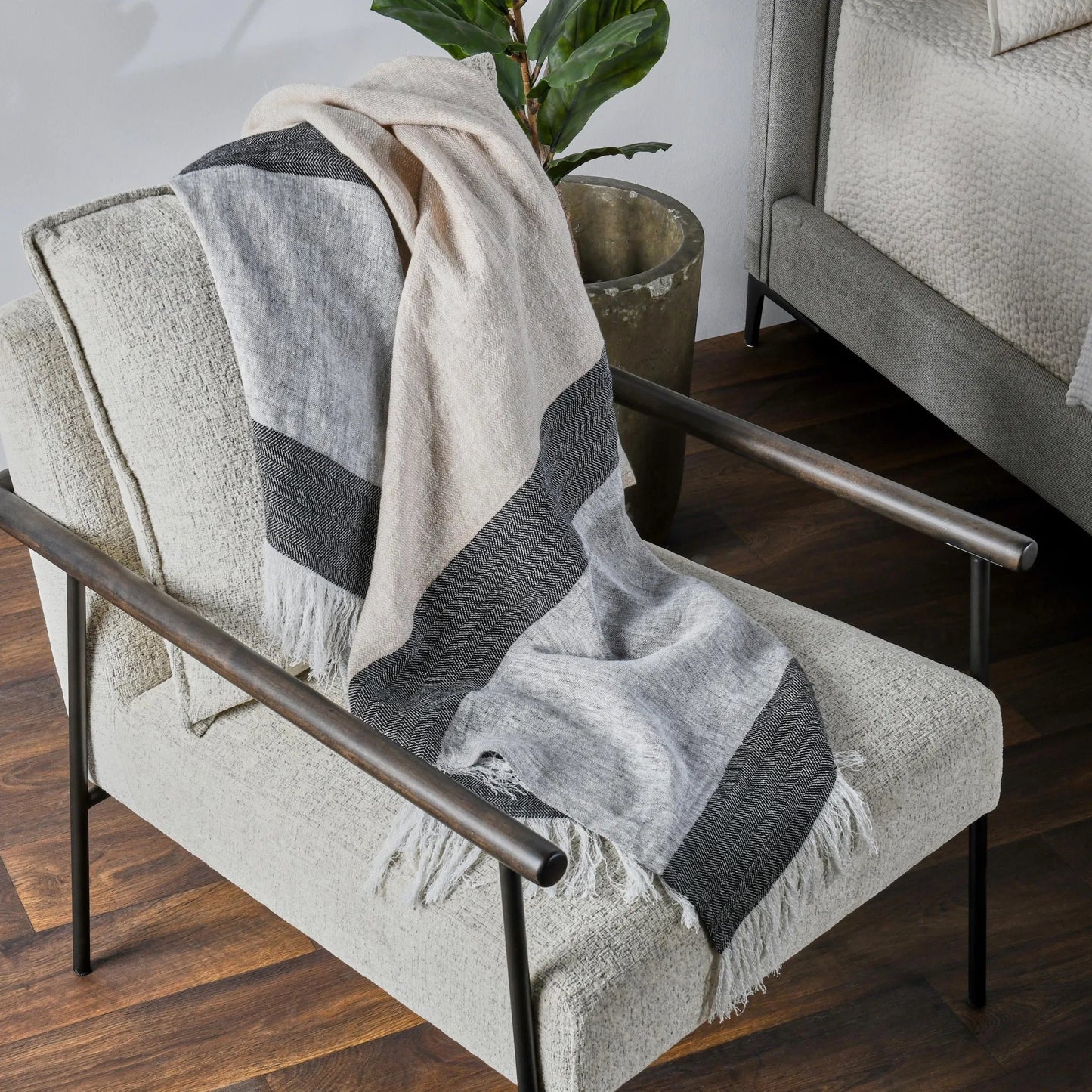007 SI-2256374 | Lifestyle | TC Linen Cotton Blend Throw Blanket by Villa by Classic Home in gray. Made from 90% linen, 10% cotton in a transitional style.