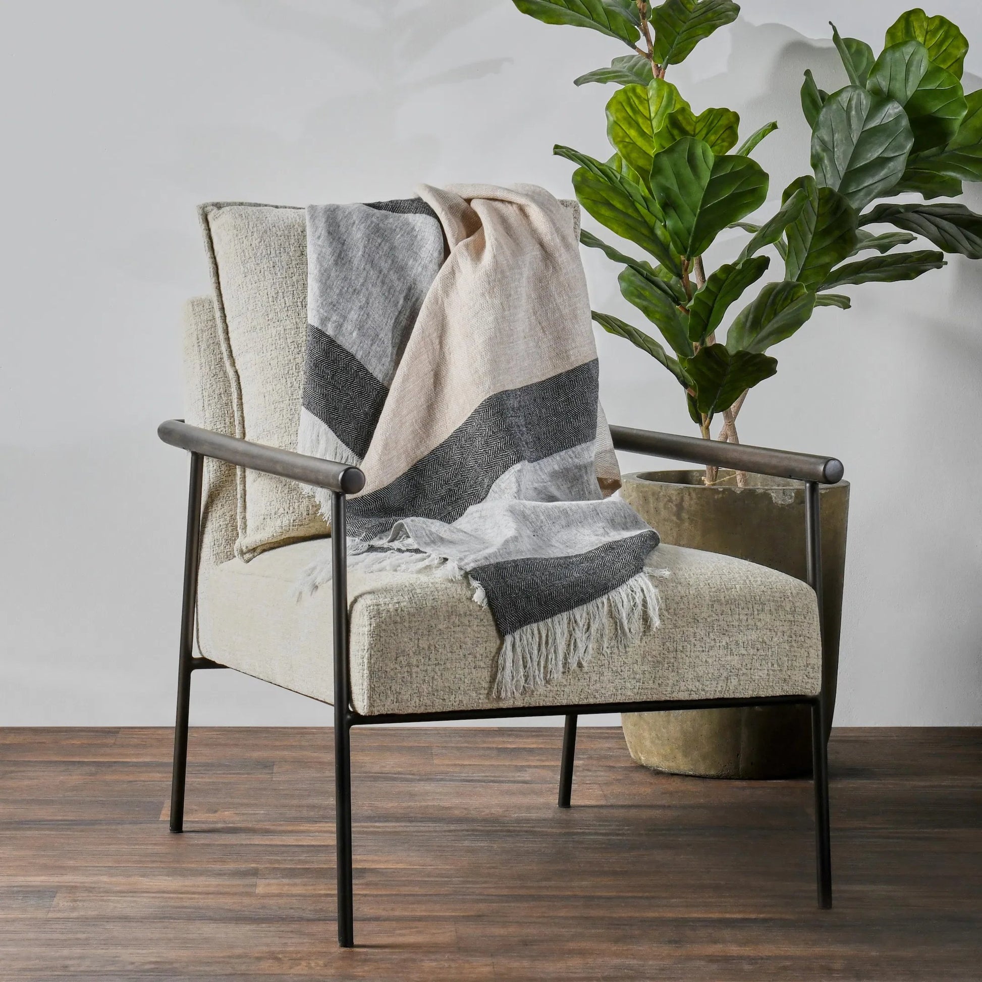 TC Linen Cotton Blend Throw Blanket by Villa by Classic Home in gray. Made from 90% linen, 10% cotton in a transitional style.