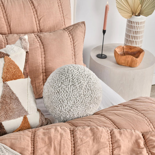 Maris Round Belgian Linen Throw Pillow by Villa by Classic Home in ivory. Made from 50% cotton, 50% linen in a transitional style.
