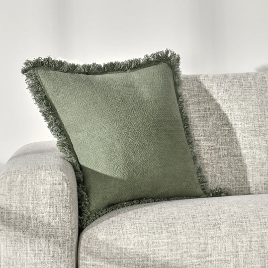 Agatha Cotton Linen Blend Throw Pillow by Villa by Classic Home in cedar green. Made from 60% cotton, 40% linen in a modern style.