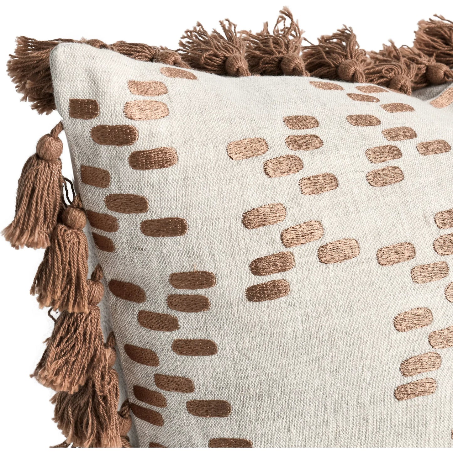 006 SI-2243797 | Closeup | Dane Belgian Linen Throw Pillow by Villa by Classic Home in penny brown. Made from 100% belgian flax linen in a eclectic & global style.