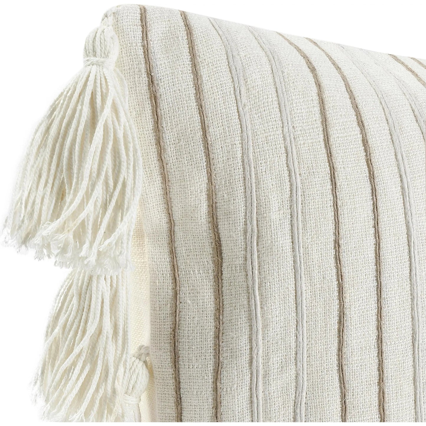 005 SI-2243806 | Closeup | Apana Linen Embroidered Throw Pillow by Villa by Classic Home in beige. Made from 100% linen in a modern style.