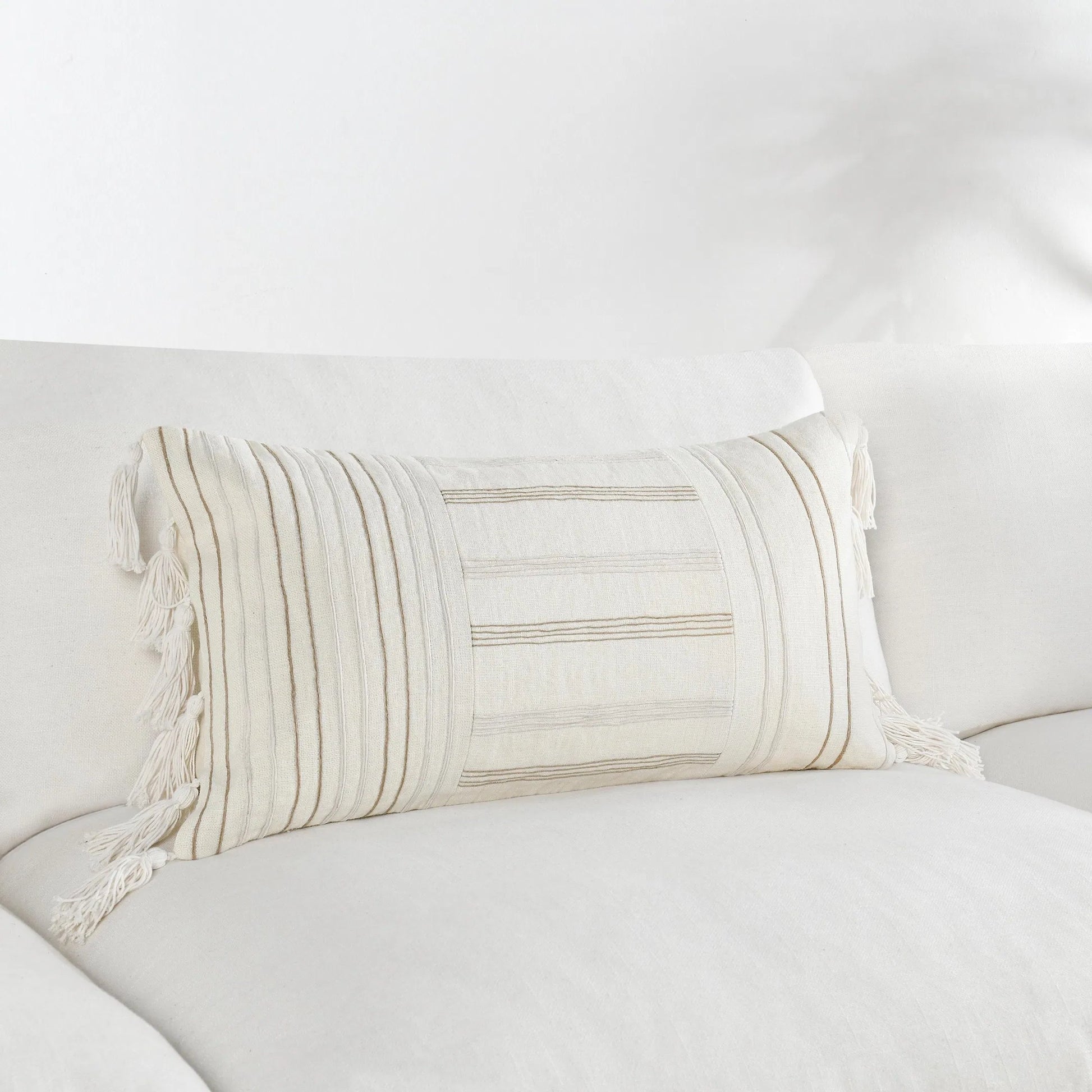 Apana Linen Embroidered Throw Pillow by Villa by Classic Home in beige. Made from 100% linen in a modern style.