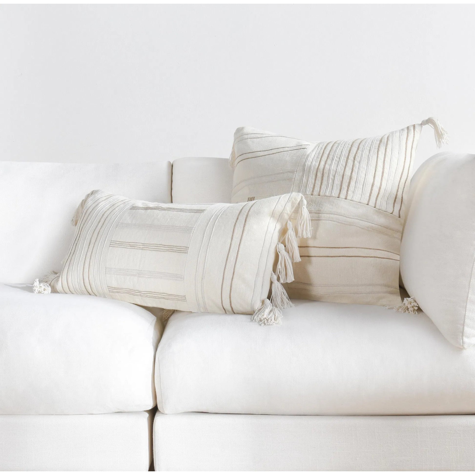 Apana Linen Embroidered Throw Pillow by Villa by Classic Home in beige. Made from 100% linen in a modern style.