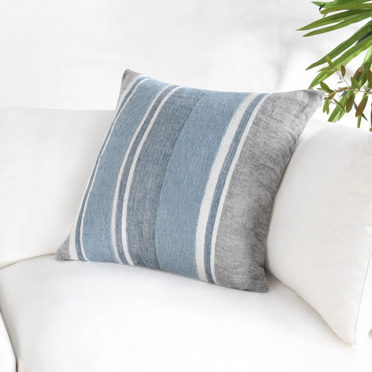 Lima Linen Fabric Capri Throw Pillow by Villa by Classic Home in blue. Made from 100% linen in a unique style.