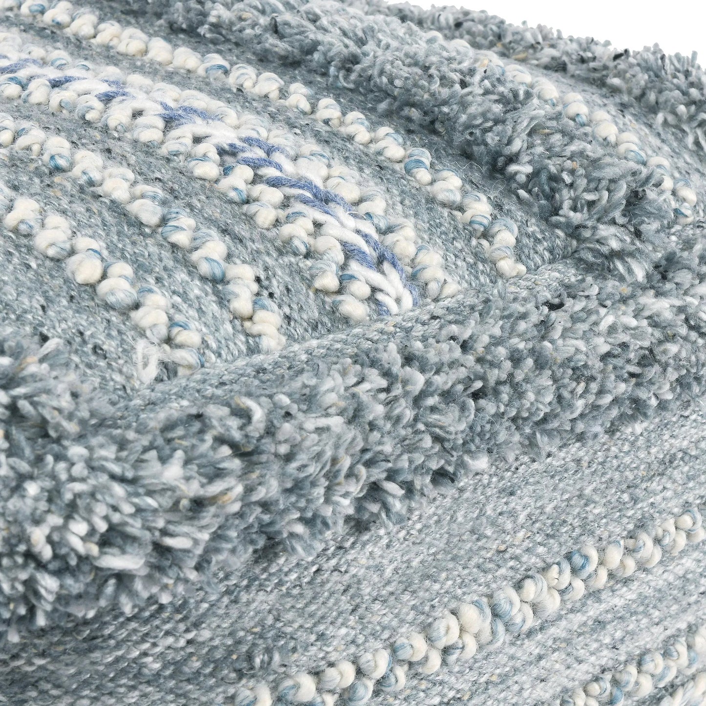 004 SI-2243810 | Closeup | Elko Pouf by Villa by Classic Home in blue. Made from 100% polyester in a eclectic & global style.