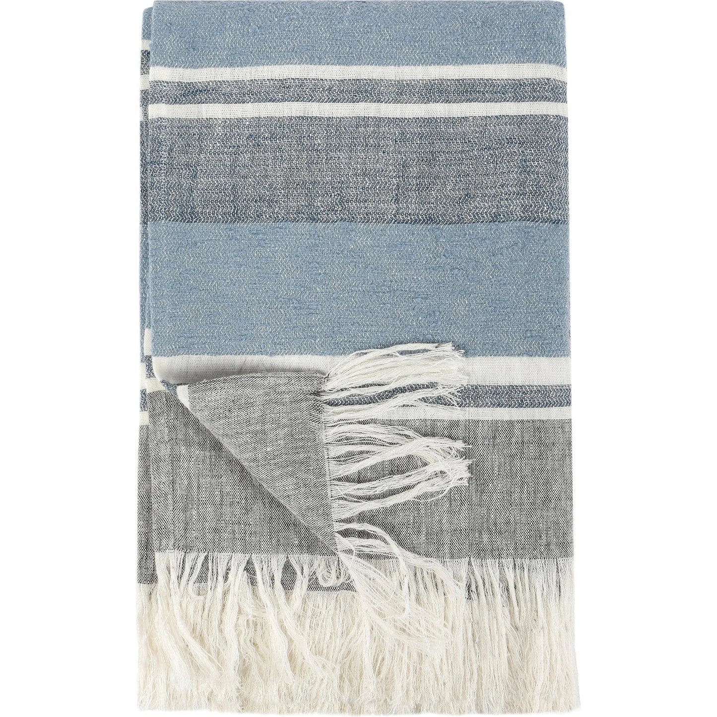 001 SI-2223180 | Primary Silo | Lima Belgian Linen Throw Blanket by Villa by Classic Home in capri blue, dark gray. Made from 100% belgian flax linen in a transitional style.