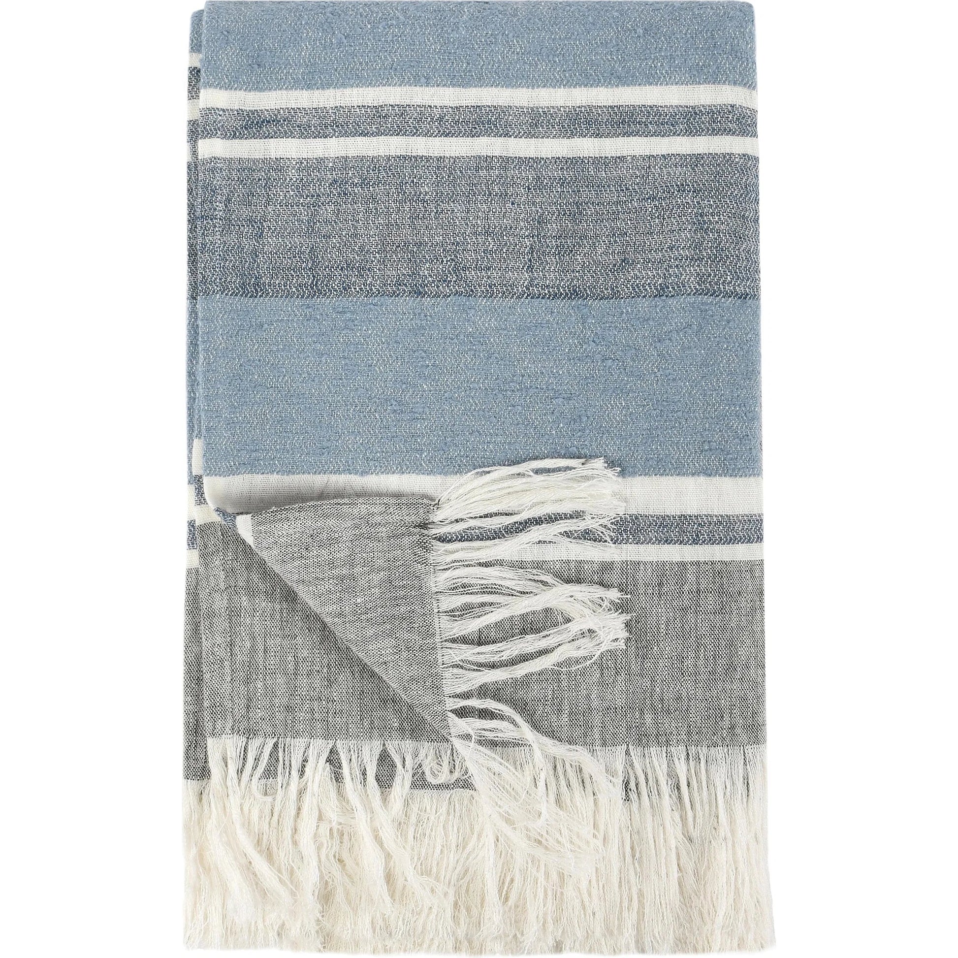Lima Belgian Linen Throw Blanket by Villa by Classic Home in capri blue, dark gray. Made from 100% belgian flax linen in a transitional style.
