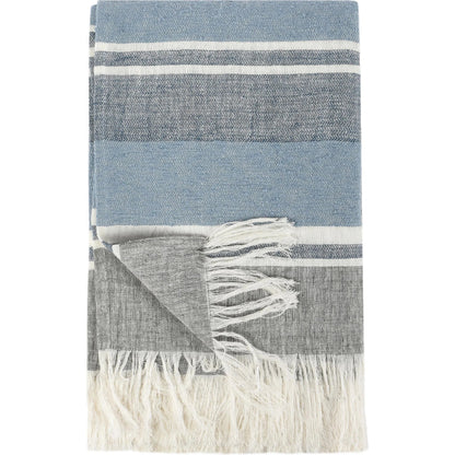 Lima Belgian Linen Throw Blanket by Villa by Classic Home in capri blue, dark gray. Made from 100% belgian flax linen in a transitional style.