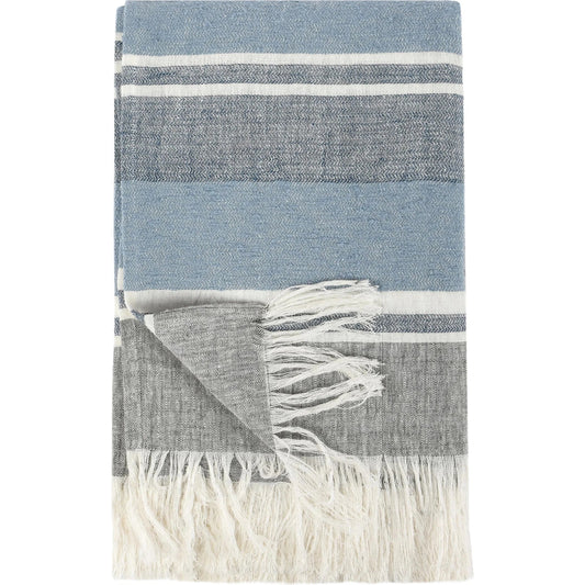 Lima Belgian Linen Throw Blanket by Villa by Classic Home in capri blue, dark gray. Made from 100% belgian flax linen in a unique style.
