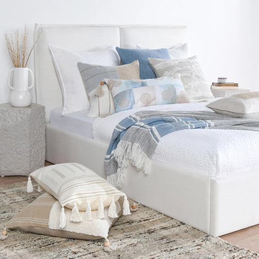 Lima Belgian Linen Throw Blanket by Villa by Classic Home in capri blue, dark gray. Made from 100% belgian flax linen in a unique style.